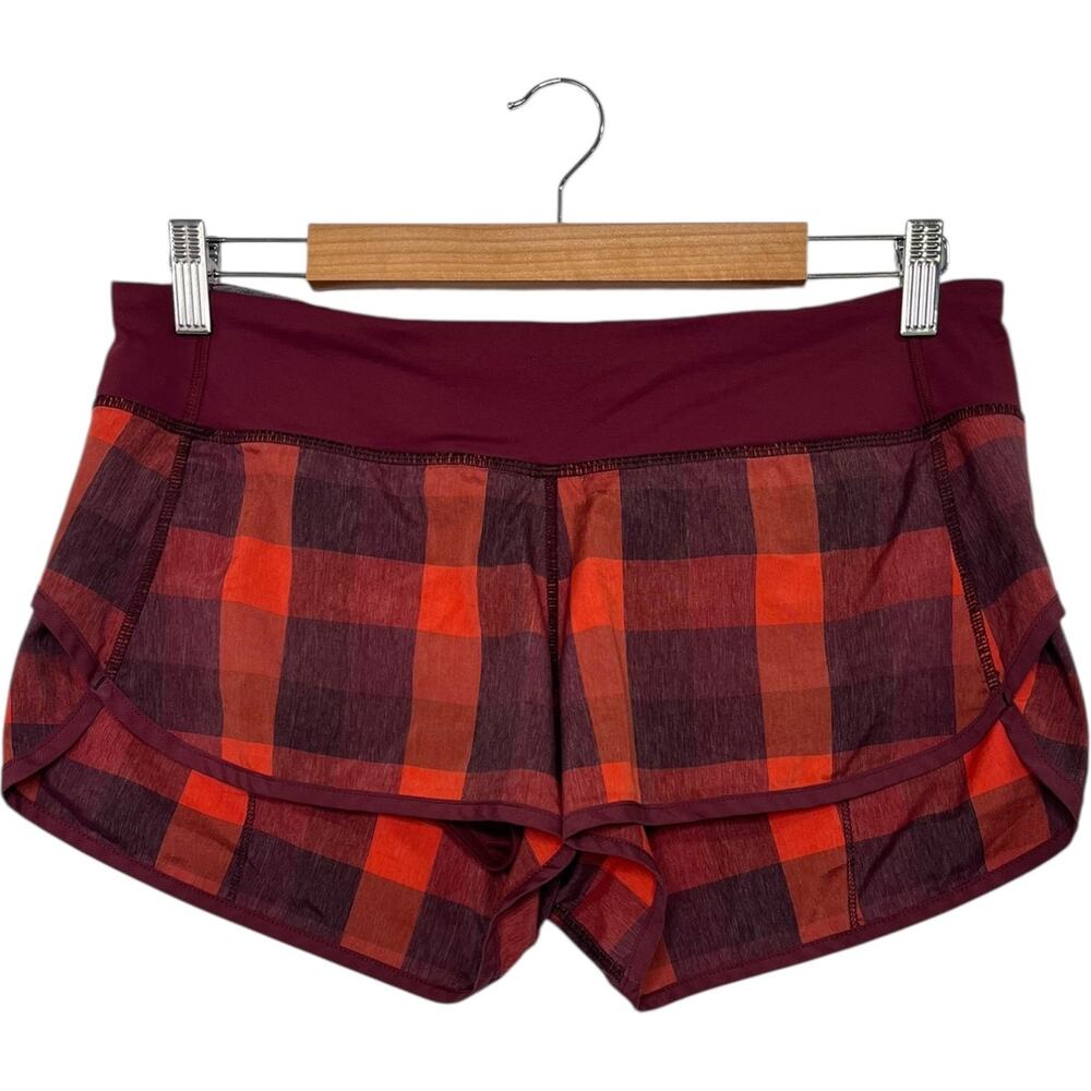Lululemon Run Speed Short Womens 8 Red Burgundy Buffalo Plaid Active Athletic